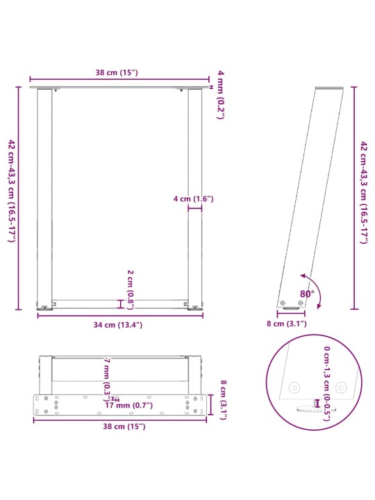 KOHVILAUA JALAD U-KUJULISED 2 TK, ANTRATSIITHALL, 38 X (42-43) CM, TERAS