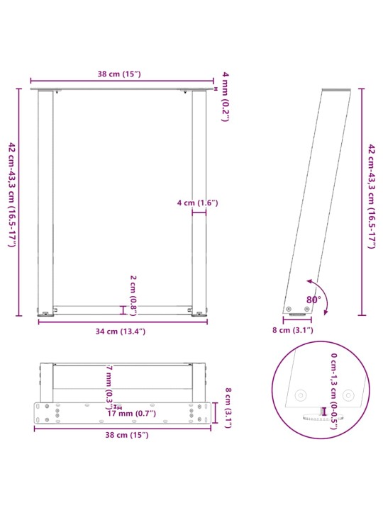 KOHVILAUA JALAD U-KUJULISED 2 TK, NATURAALNE TERAS, 38 X (42–43) CM, TERAS
