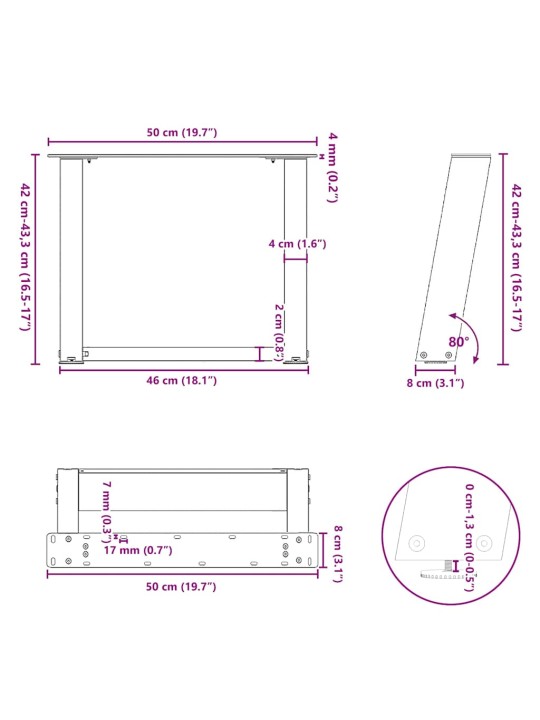 KOHVILAUA JALAD U-KUJULISED 2 TK, NATURAALNE TERAS, 50 X (42–43) CM, TERAS
