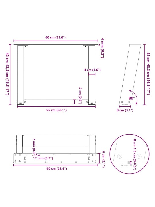 KOHVILAUA JALAD U-KUJULISED 2 TK, ANTRATSIITHALL, 60 X (42-43) CM, TERAS