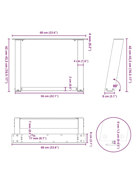 KOHVILAUA JALAD U-KUJULISED 2 TK, NATURAALNE TERAS, 60 X (42–43) CM, TERAS