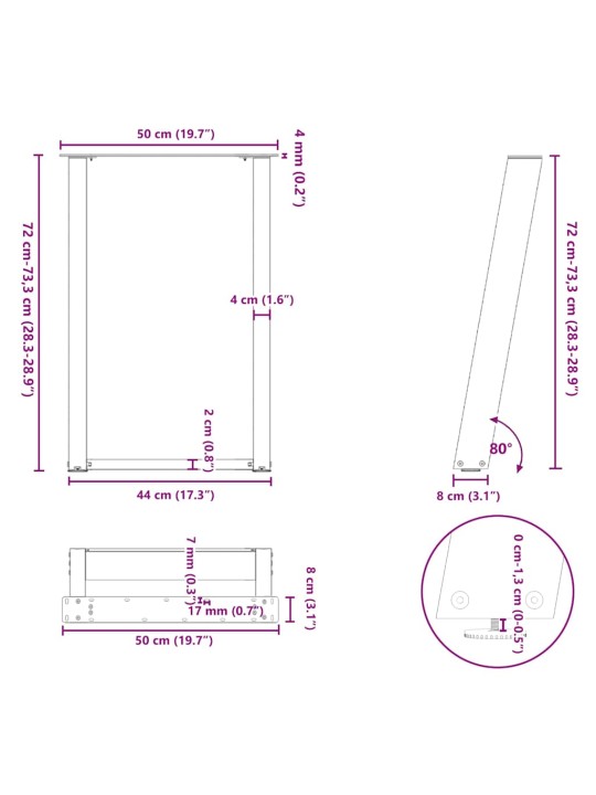 SÖÖGILAUA JALAD U-KUJULISED 2 TK, ANTRATSIITHALL, 50 X (72-73) CM, TERAS