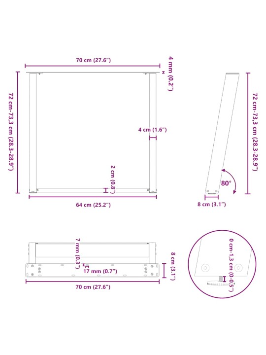 SÖÖGILAUA JALAD U-KUJULISED 2 TK, ANTRATSIITHALL, 70 X (72-73) CM, TERAS