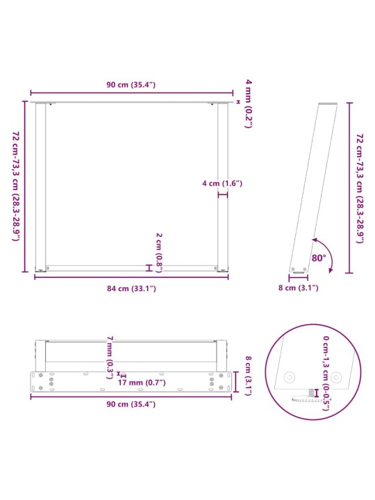 SÖÖGILAUA JALAD U-KUJULISED 2 TK, NATURAALNE TERAS, 90 X (72–73) CM, TERAS