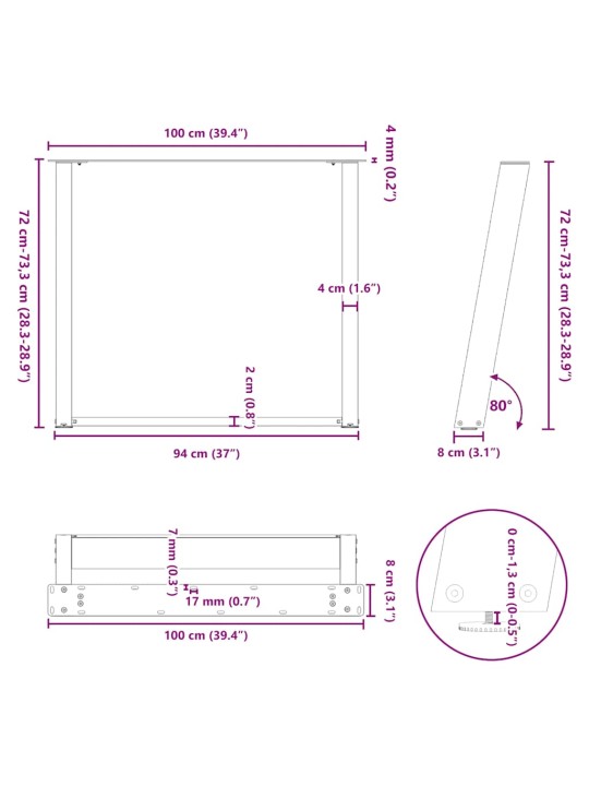 SÖÖGILAUA JALAD U-KUJULISED 2 TK VALGED 100 X (72-73) CM TERASEST