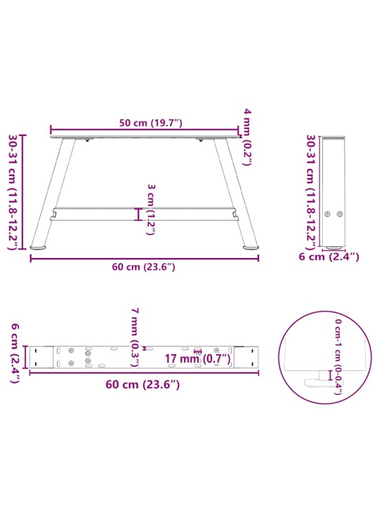 KOHVILAUA JALAD A-KUJULISED 2 TK, ANTRATSIITHALL, 60 X (30-31) CM, TERAS