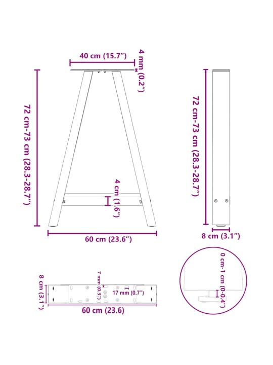 SÖÖGILAUA JALAD, A-KUJULISED, 2 TK, ANTRATSIITHALL, 60 X (72-73) CM, TERAS