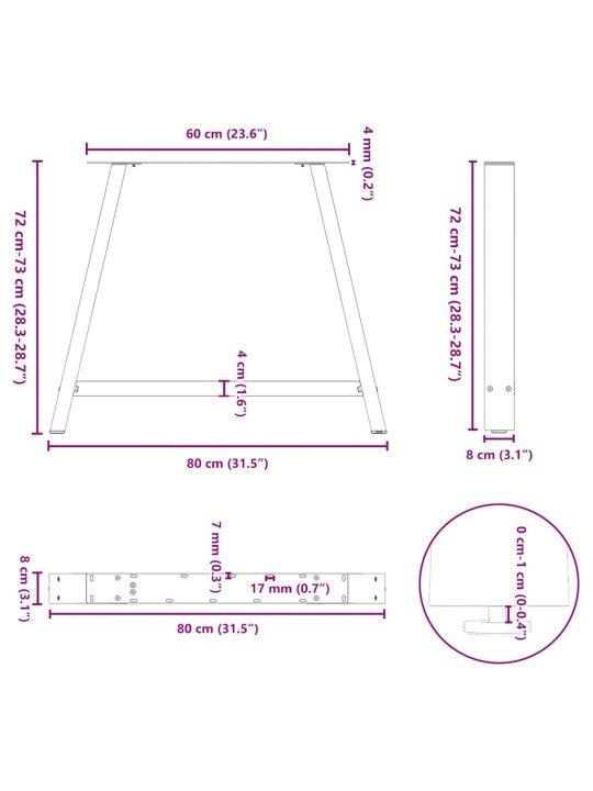 SÖÖGILAUA JALAD, A-KUJULISED, 2 TK, ANTRATSIITHALL, 90 X (72–73) CM, TERAS