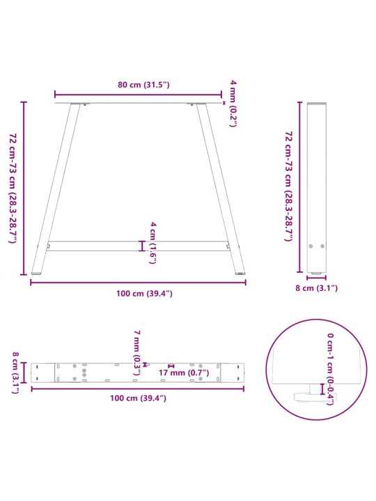 SÖÖGILAUA JALAD, A-KUJULISED, 2 TK, ANTRATSIITHALL, 100 X (72-73) CM, TERAS