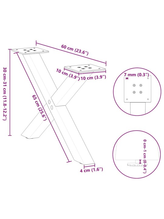 KOHVILAUA JALAD X-KUJULISED 2 TK VALGED 60 X (30-31) CM TERASEST