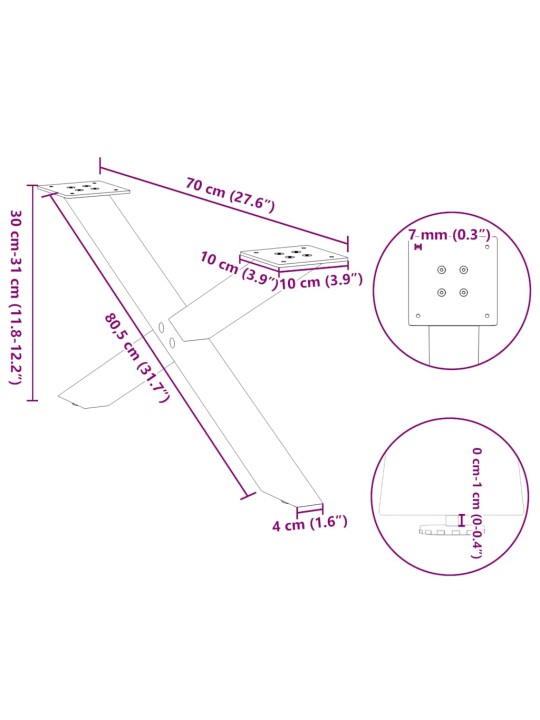 KOHVILAUA JALAD X-KUJULISED, 2 TK, VALGED, 70 X (30–31) CM, TERAS