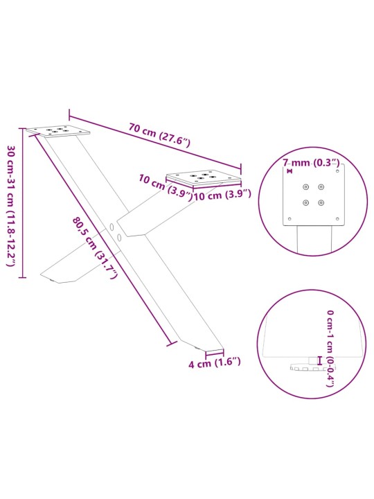 KOHVILAUA JALAD X-KUJULISED, 2 TK, NATURAALNE TERAS, 70 X (30–31) CM, TERAS