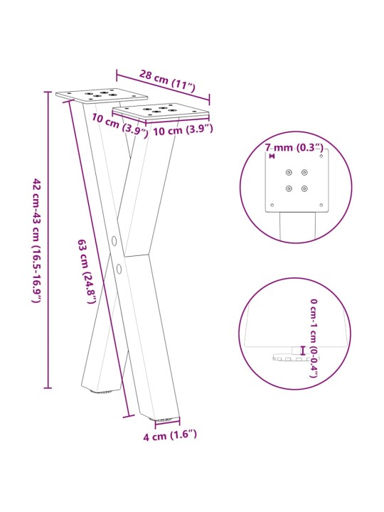 KOHVILAUA JALAD X-KUJULISED 2 TK, NATURAALNE TERAS, 28 X (42–43) CM, TERAS