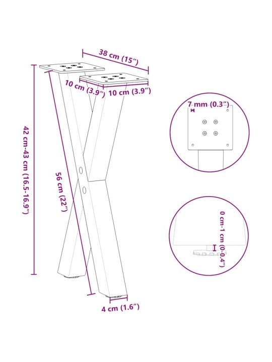 KOHVILAUA JALAD, X-KUJULISED, 2 TK, ANTRATSIITHALL, 38 X (42–43) CM, TERAS
