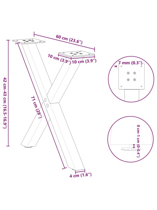 KOHVILAUA JALAD X-KUJULISED 2 TK VALGED 60 X (42-43) CM TERASEST