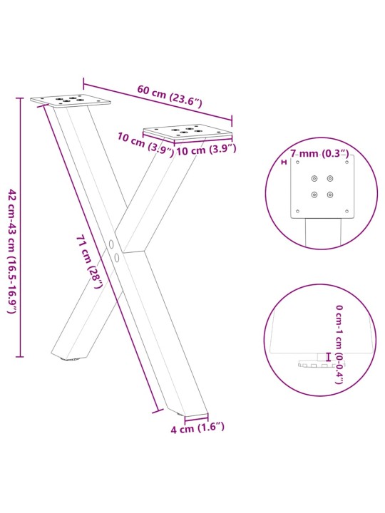 KOHVILAUA JALAD, X-KUJULISED, 2 TK, ANTRATSIITHALL, 60 X (42–43) CM, TERAS