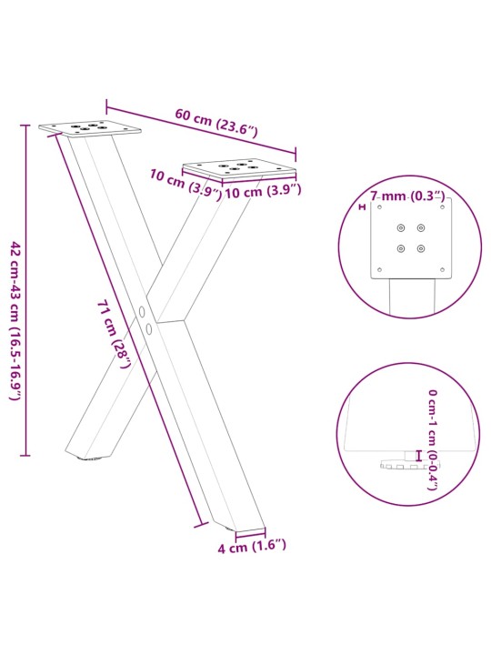 KOHVILAUA JALAD X-KUJULISED 2 TK, NATURAALNE TERAS, 60 X (42–43) CM, TERAS