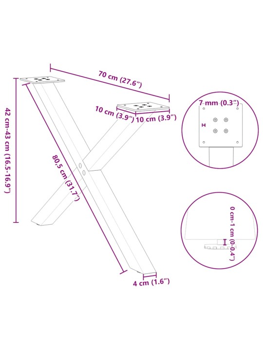 KOHVILAUA JALAD X-KUJULISED 2 TK, NATURAALNE TERAS, 70 X (42–43) CM, TERAS