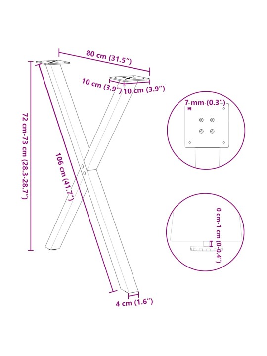 SÖÖGILAUA JALAD X-KUJULISED 2 TK, NATURAALNE TERAS, 80 X (72–73) CM, TERAS