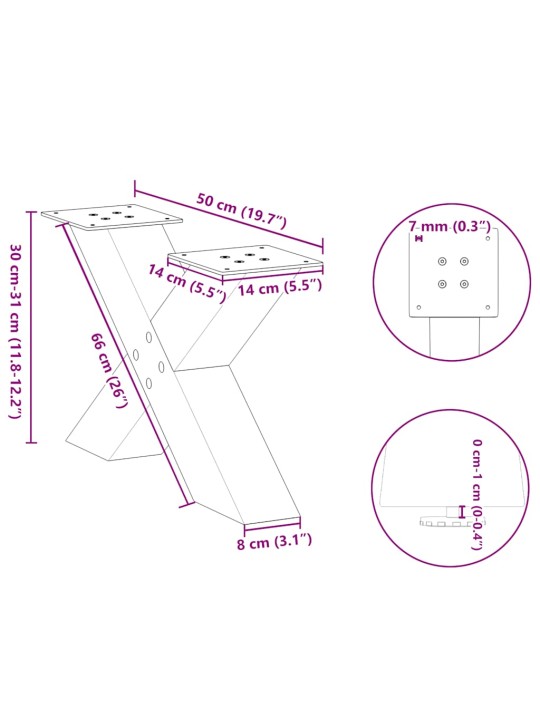 KOHVILAUA JALAD X-KUJULISED, 2 TK, VALGED, 50 X (30–31) CM, TERAS