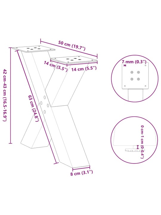 KOHVILAUA JALAD X-KUJULISED 2 TK VALGED 50 X (42-43) CM TERASEST