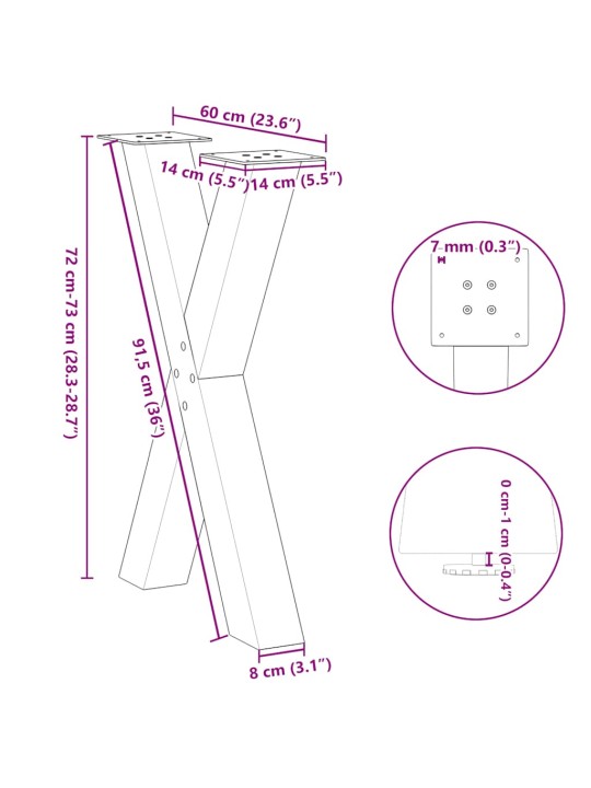 Söögilaua jalad, x-kujuline, 2 tk, must, 60x(72-73) cm teras