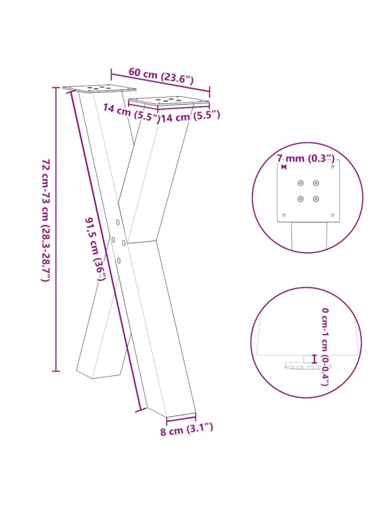 SÖÖGILAUA JALAD, 2 TK, X-KUJULISED, NATURAALNE TERAS, 60 X (72–73) CM, TERAS
