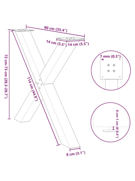 SÖÖGILAUA JALAD, X-KUJULISED, 2 TK, VALGED, 90 X (72–73) CM, TERAS