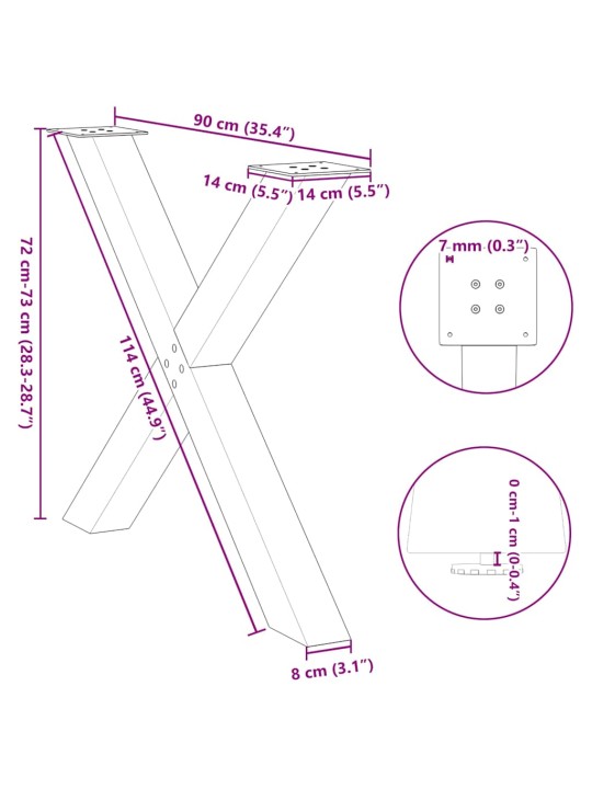 SÖÖGILAUA JALAD X-KUJULISED 2 TK, NATURAALNE TERAS, 90 X (72–73) CM, TERAS
