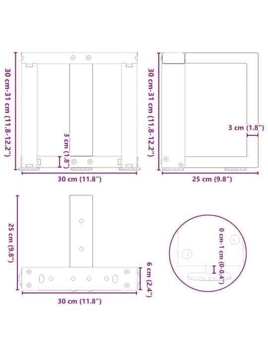 Kohvilaua jalad, t-kujuline, 2 tk, must, 30x25x(30-31) cm teras