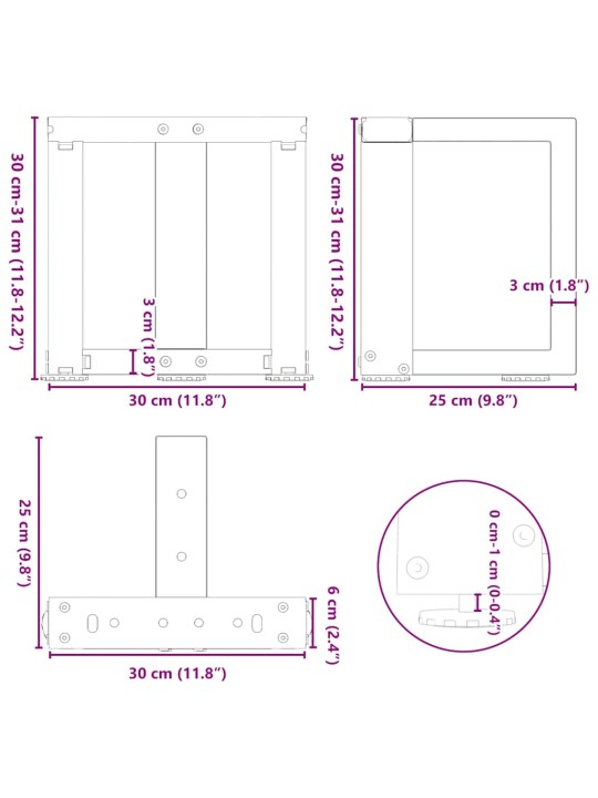 KOHVILAUA JALAD T-KUJULISED 2 TK, ANTRATSIITHALL, 30 X 25 X (30-31) CM, TERAS