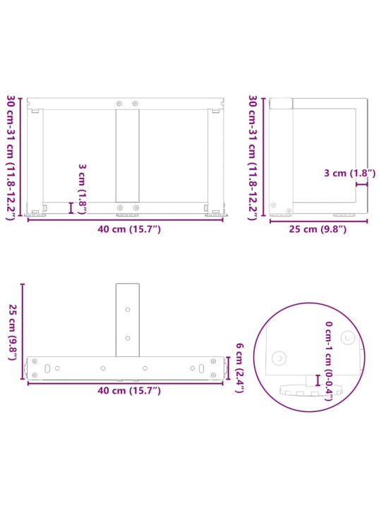 KOHVILAUA JALAD T-KUJULISED 2 TK VALGED 40 X 25 X (30-31) CM TERASEST