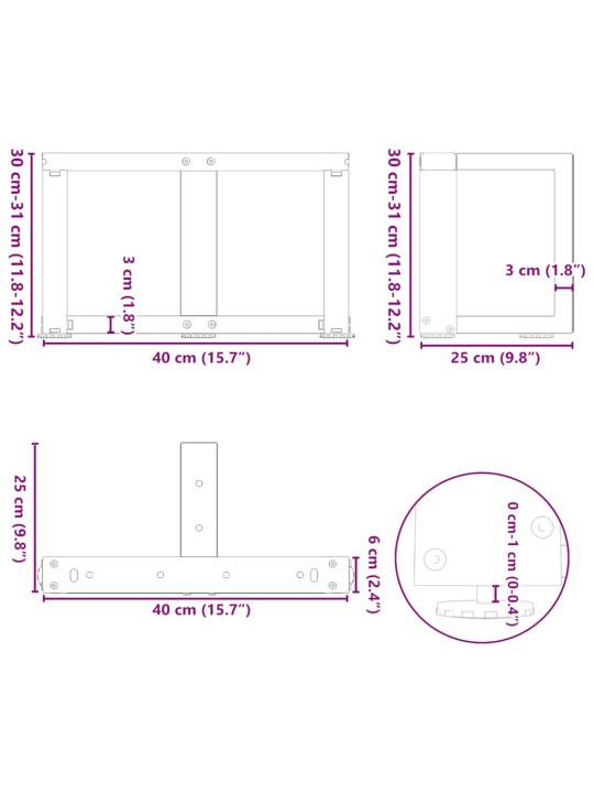 KOHVILAUA JALAD, T-KUJULISED, 2 TK, ANTRATSIITHALL, 40 X 25 X (30-31) CM, TERAS
