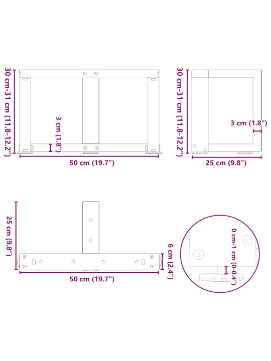 KOHVILAUA JALAD T-KUJULISED 2 TK VALGED 50 X 25 X (30-31) CM TERASEST