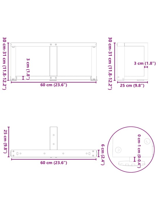 KOHVILAUA JALAD T-KUJULISED 2 TK VALGED 60 X 25 X (30-31) CM TERASEST