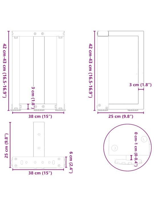 KOHVILAUA JALAD T-KUJULISED 2 TK, ANTRATSIITHALL, 38 X 25 X (42-43) CM, TERAS
