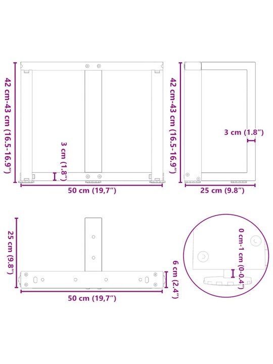 KOHVILAUA JALAD T-KUJULISED 2 TK VALGED 50 X 25 X (42-43) CM TERASEST