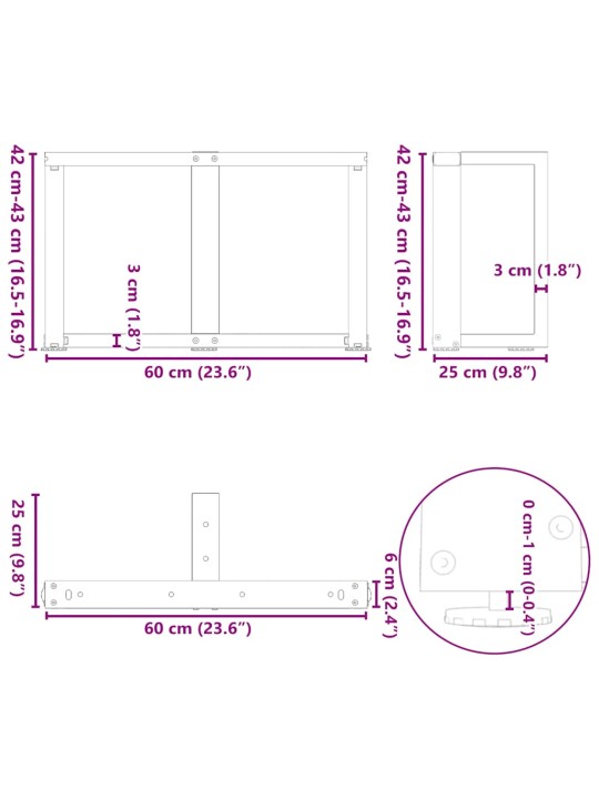 KOHVILAUA JALAD T-KUJULISED 2 TK, ANTRATSIITHALL, 60 X 25 X (42-43) CM, TERAS