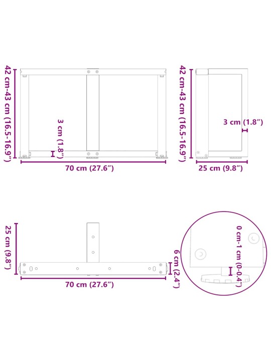 KOHVILAUA JALAD T-KUJULISED 2 TK VALGED 70 X 25 X (42-43) CM TERASEST