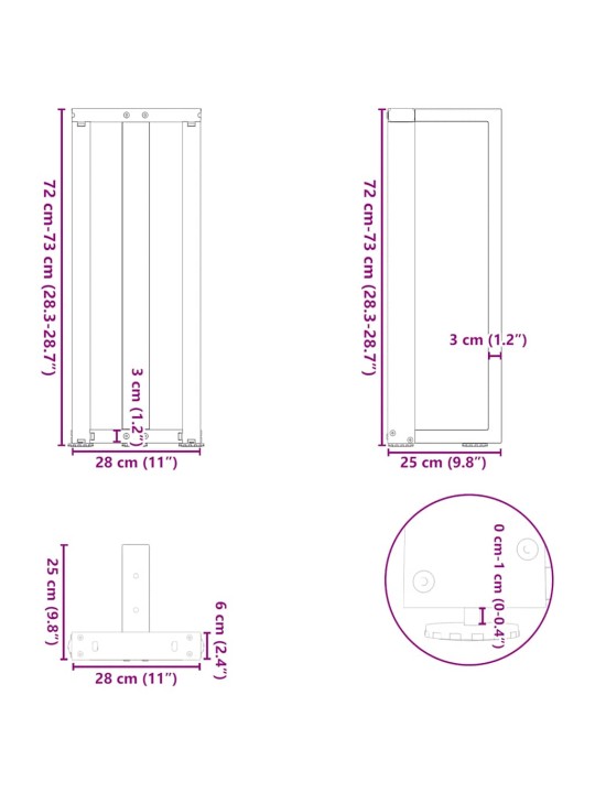 KONSOOLLAUA JALAD, T-KUJULISED, 2 TK, MUSTAD, 25 X 28 X (72–73) CM, TERAS