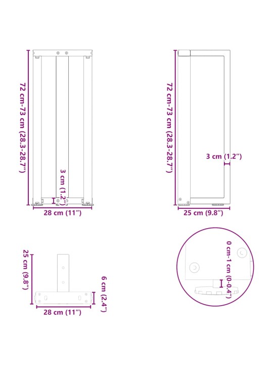 KONSOOLLAUA JALAD T-KUJULISED, 2 TK, VALGED, 25 X 28 X (72–73) CM, TERAS