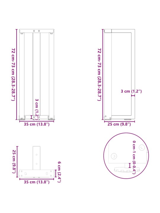 KONSOOLLAUA JALAD, T-KUJULISED, 2 TK, MUSTAD, 38 X 25 X (72–73) CM, TERAS