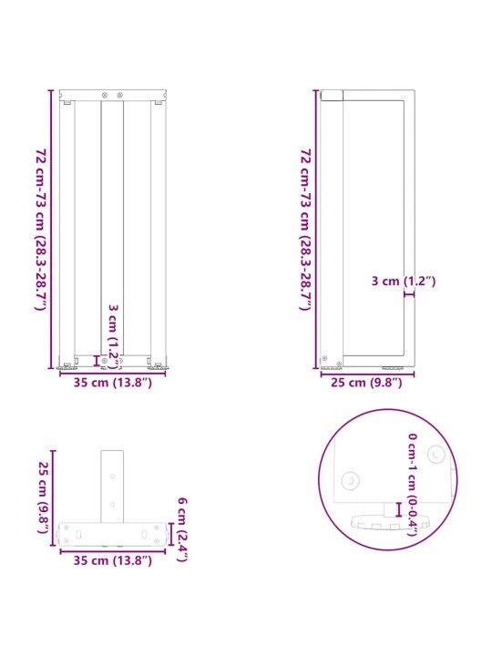 KONSOOLLAUA JALAD T-KUJULISED, 2 TK, VALGED, 38 X 25 X (72–73) CM, TERAS