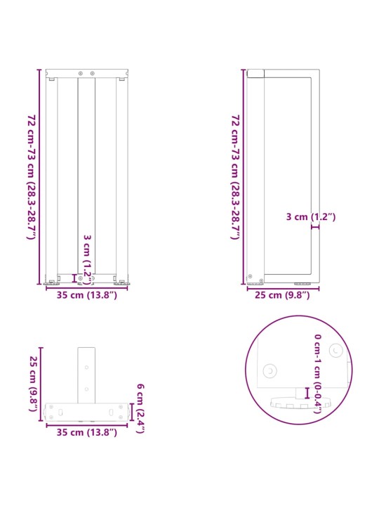 KONSOOLLAUA JALAD, T-KUJULISED, 2 TK, MUSTAD, 38 X 25 X (72–73) CM, TERAS