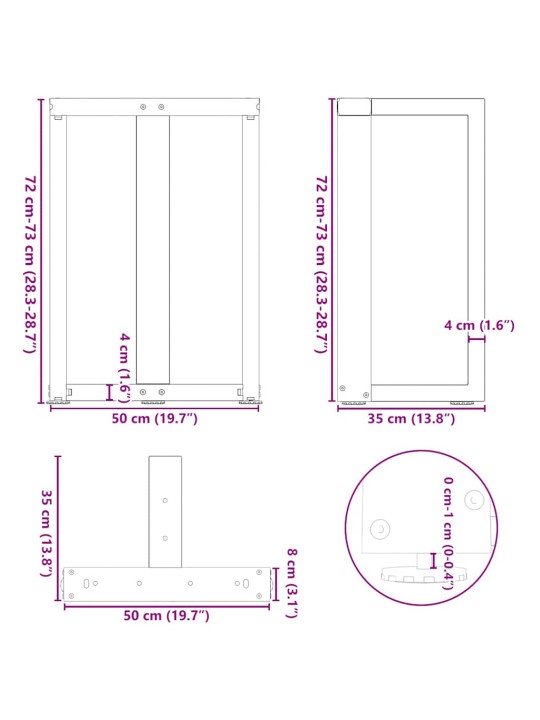SÖÖGILAUA JALAD, T-KUJULISED, 2 TK, ANTRATSIITHALL, 50 X 35 X (72-73) CM, TERAS