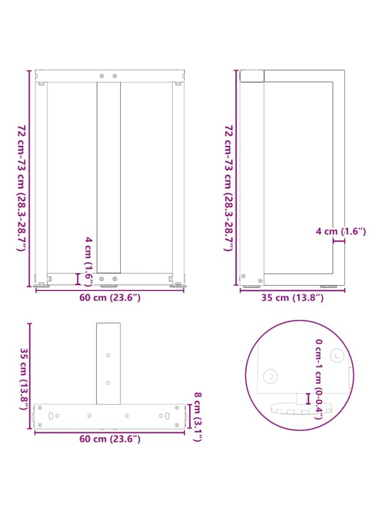 SÖÖGILAUA JALAD, T-KUJULISED, 2 TK, ANTRATSIITHALL, 60 X 35 X (72-73) CM, TERAS