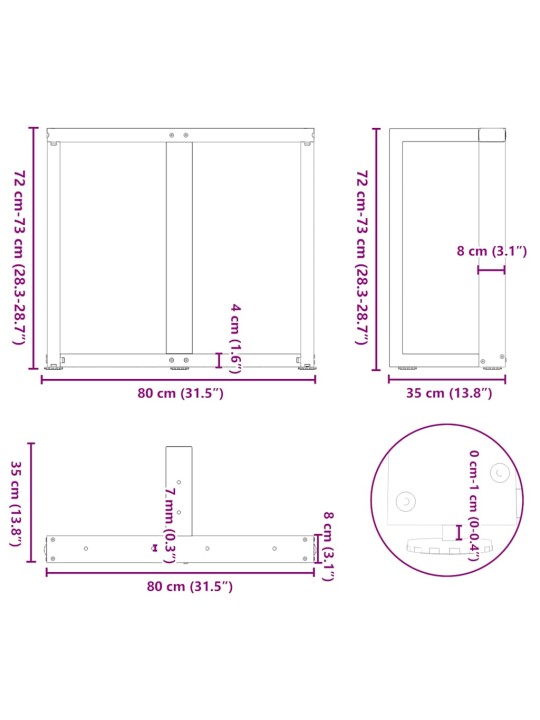 SÖÖGILAUA JALAD, T-KUJULISED, 2 TK, ANTRATSIITHALL, 80 X 35 X (72-73) CM, TERAS