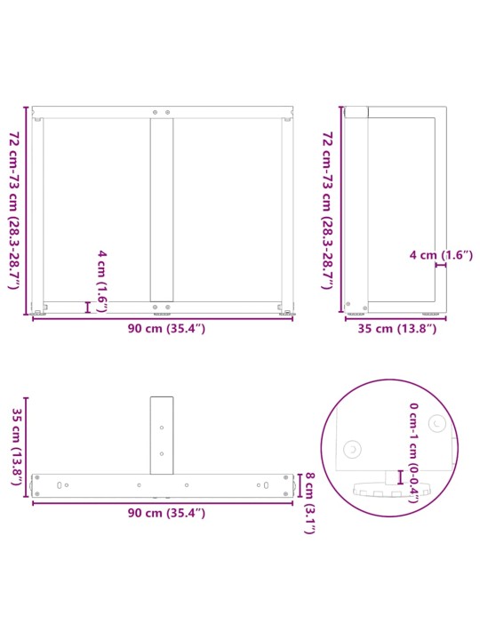 SÖÖGILAUA JALAD, T-KUJULISED, 2 TK, ANTRATSIITHALL, 90 X 35 X (72-73) CM, TERAS