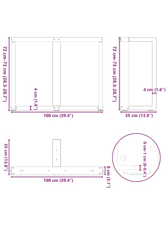 SÖÖGILAUA JALAD, T-KUJULISED, 2 TK, ANTRATSIITHALL, 100 X 35 X (72-73) CM, TERAS