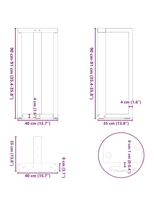 BAARILAUA JALAD, T-KUJULISED, 2 TK, MUSTAD, 40 X 35 X (90-91) CM, TERAS